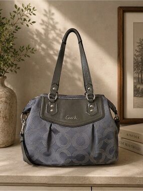 Coach Ashley Dot Op Art Convertible Satchel Shoulder Bag Gray Bubblegum Pink Int